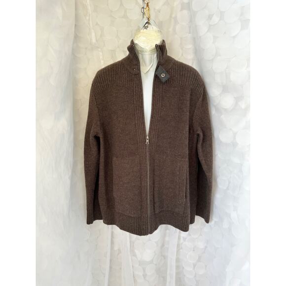 Banana Republic Mens XXL 100% MERINO WOOL Brown full zip Cardigan Sweater CHUNKY - Picture 2 of 9